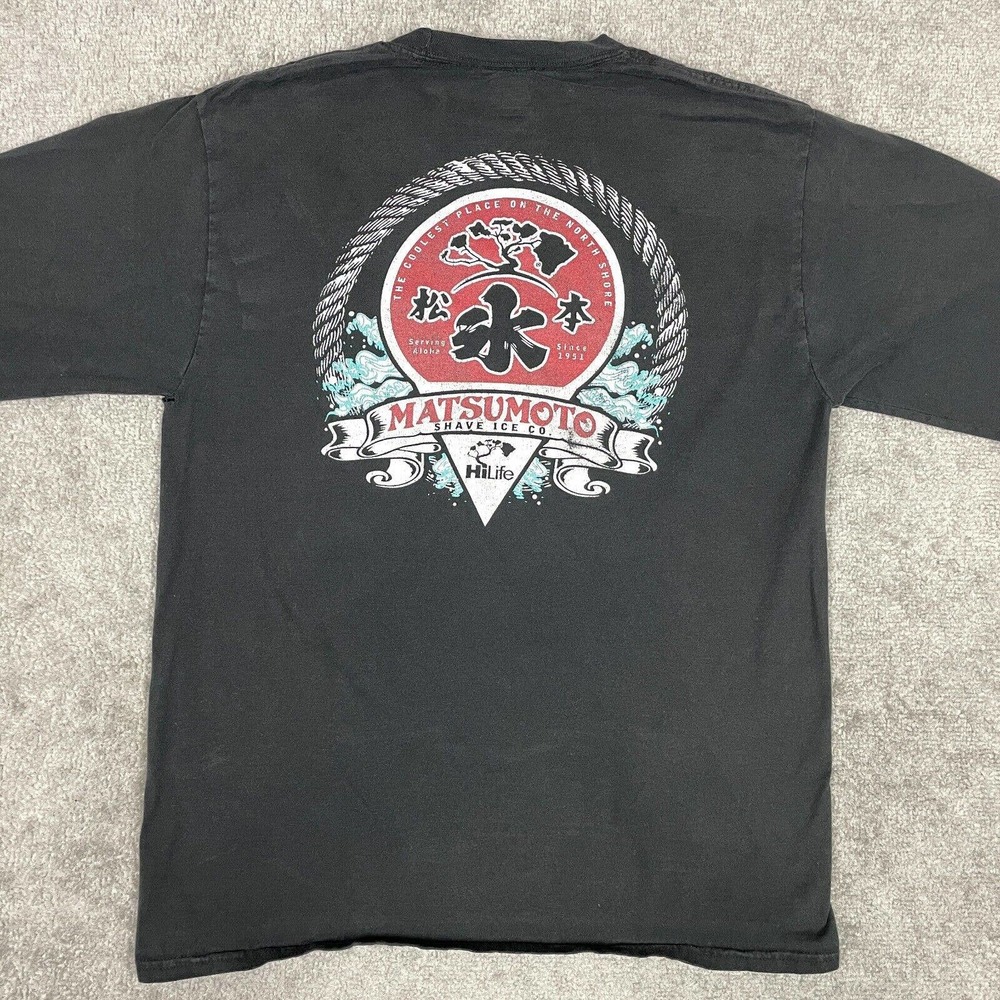 Matsumoto Shave Ice Shirt Men Medium Black Haleiwa Hawaii Long Sleeve HiLIfe *
